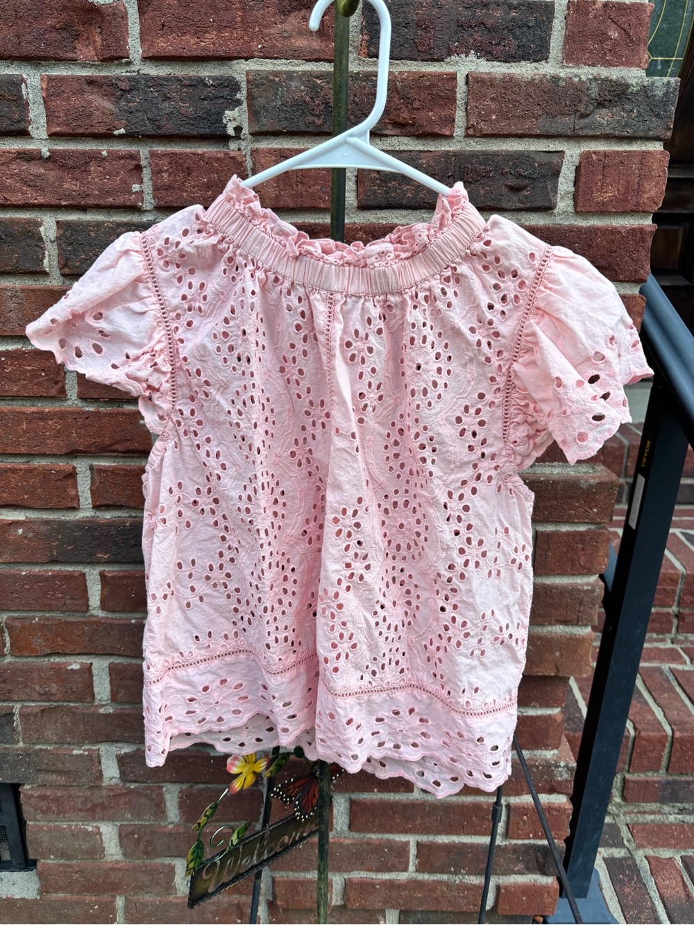 Jennifer & Grace Pink Eyelet Ruffle Neck Blouse - Picture 5 of 6